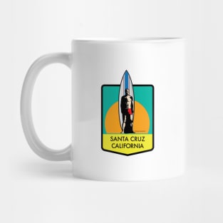 Santa Cruz California Surfer Statue Bill Lidderdale Sticker Sunset lite Green Mug